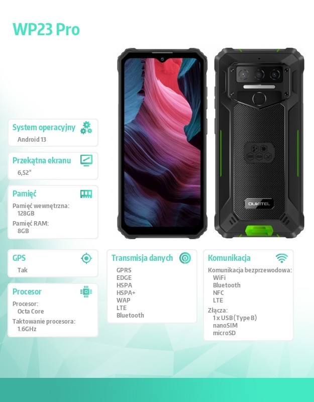baselinker-1756646184-1.jpg Smartfon WP23 Pro 8/128 GB zielony