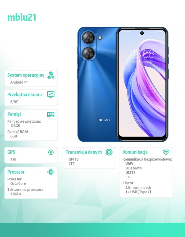 baselinker-1756646513.jpg Smartfon Mblu 21 6 GB / 128 GB Niebieski