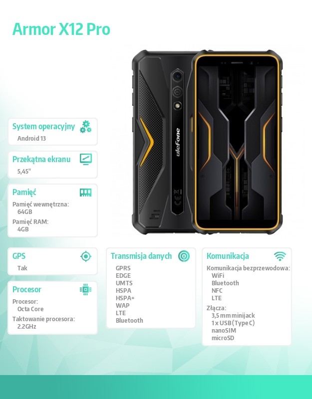 baselinker-1756646765.jpg Smartfon Armor X12 4G 3/32GB IP69K Pomarańczowy