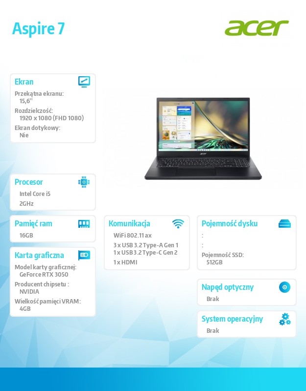 bc020138789759d5dd3bc0b07a140624.jpg Notebook Gaming Aspire 7 A715-76G-5303 i5-12450H, 15.6 FHD, 16GB,  512GB SSD, GeForce RTX 3050 4GB, NoOS, czarny