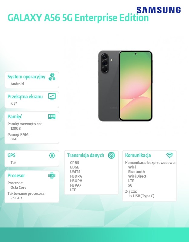 c1bee3798f4a61be35f96cbefde4f1da.jpg Smartfon GALAXY A56 5G 8/128GB grafit Enterprise Edition