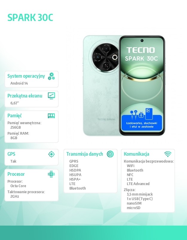 c589a56b6e621737073453d8ed34460b.jpg Smarfon Spark 30C 8/256 Magic Skin Green