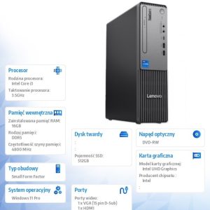 Komputer ThinkCentre Neo 50s G5 SFF 12XF0029PB W11Pro i3-14100/16GB/512GB/INT/DVD/3YRS OS