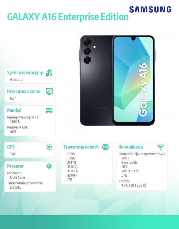 f1f4dce005c16854713fc27374fc2741.jpg Smartfon GALAXY A16 LTE 4/128 GB Czarny Enterprise Edition