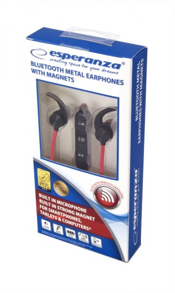 Esperanza EH186K | Słuchawki douszne Bluetooth 4.2 | Metalowe czarne