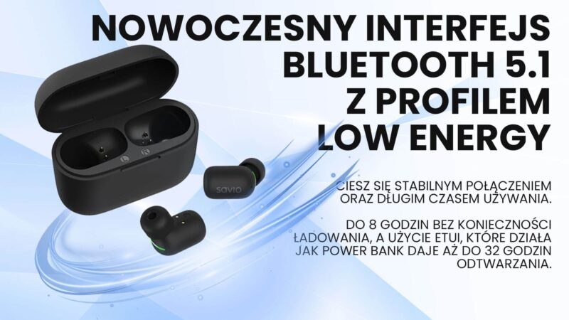 zdjecie-1754543213.jpg Savio TWS-09 | Słuchawki bezprzewodowe Bluetooth 5.1 | Wodoodporne IPX5