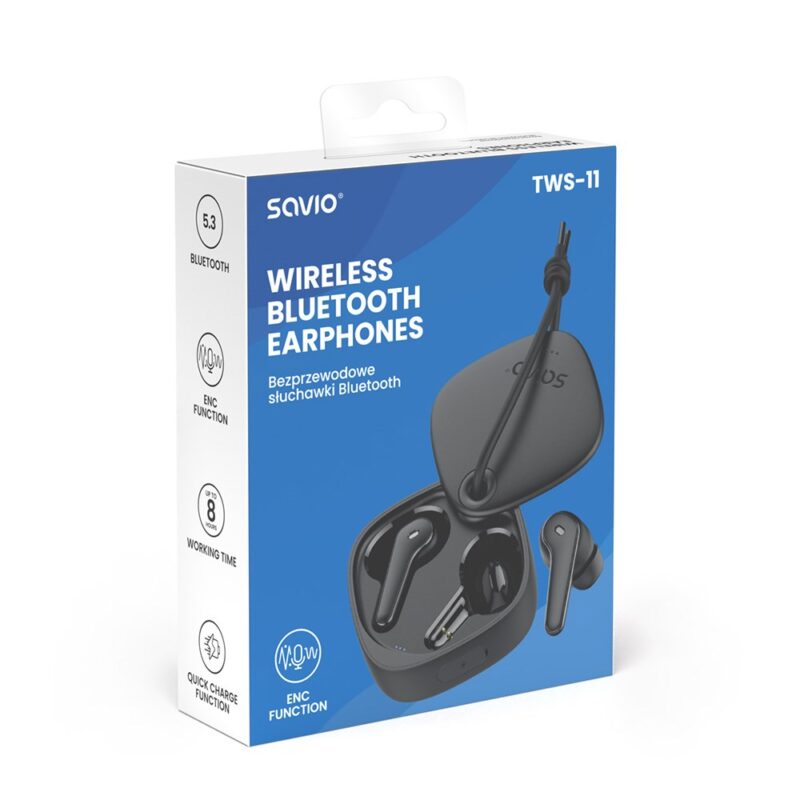 SAVIO TWS-11 | Słuchawki bezprzewodowe Bluetooth 5.3 | ENC i QC