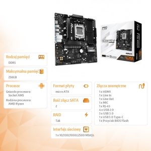 Płyta główna A620AM PRO-A AM5 4DDR5 HDMI M.2 mATX