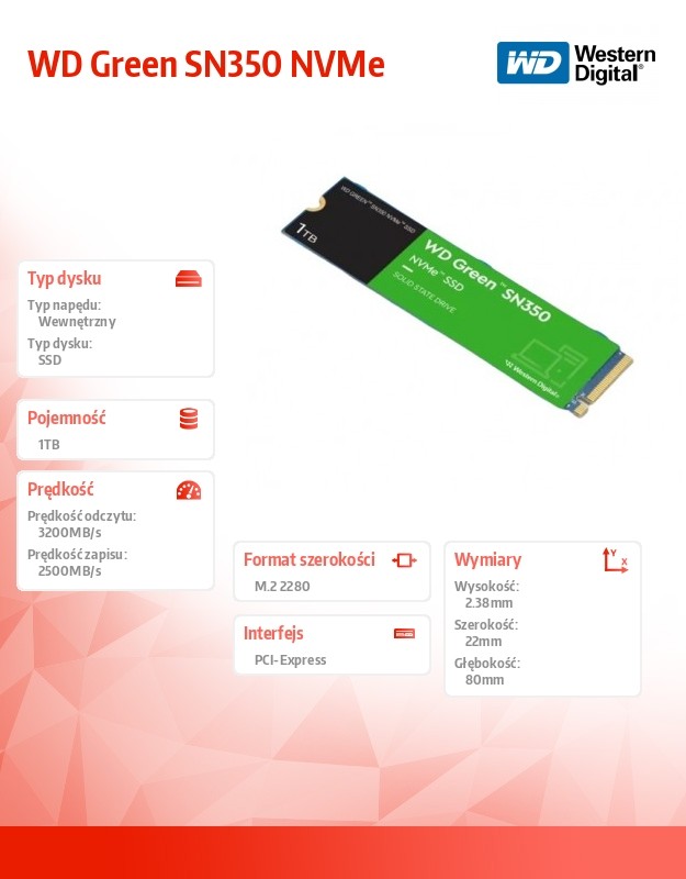 18a16b6e63fd29869e514a01fa6c4e46.jpg Dysk SSD Green 1TB M.2 2280 SN350 NVMe PCIe