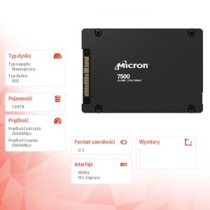 29458a43f4de1e7ac96c804c551de65a.jpg Dysk SSD Micron 7500PRO 7680GB | NVMe U.3 15mm | PCIe Gen4 | Data Center