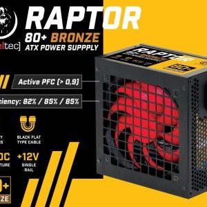 Zasilacz ATX RAPTOR 600W BRONZE 80+,Single Rail, DC-DC