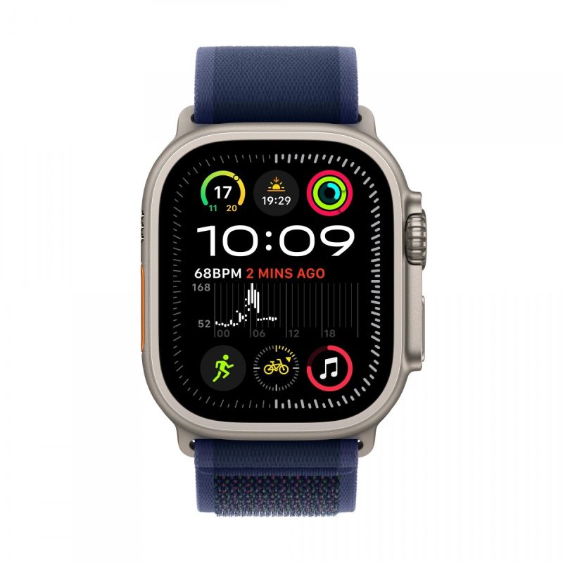 736d729cba6429657a5b32e75dd8101a.jpg Watch Ultra 2 GPS + Cellular, koperta 49 mm z tytanu w kolorze naturalnym z opaską Trial S/M w kolorze niebieskim