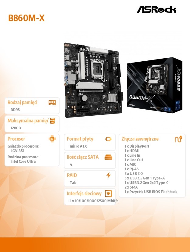 7d553280767df2b7c696fc854761fb8b.jpg Płyta główna B860M-X s1851 4DDR5 mATX