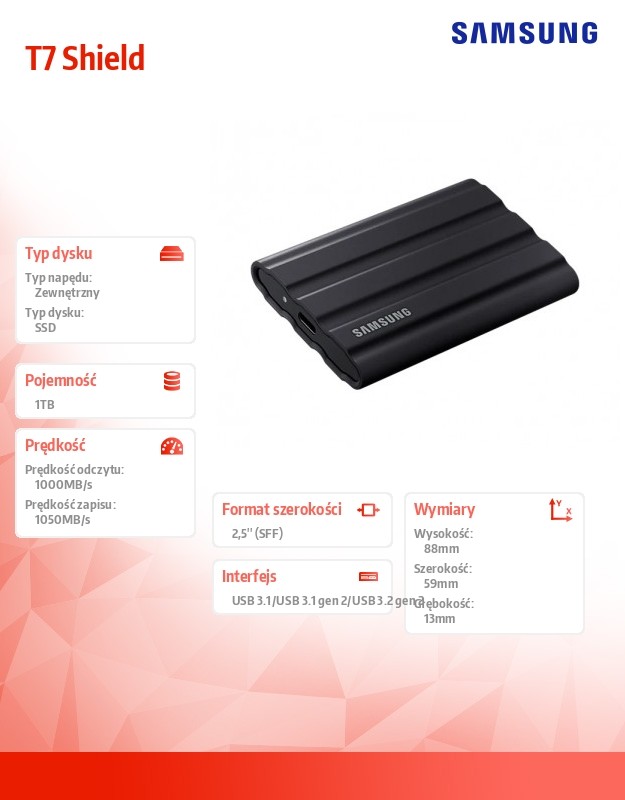 Dysk SSD T7 Shield 1TB USB 3.2, czarny