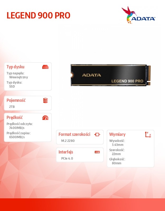 Dysk SSD LEGEND 900 Pro 2TB PCIe 4x4 7.4/6.5 GB/s M2