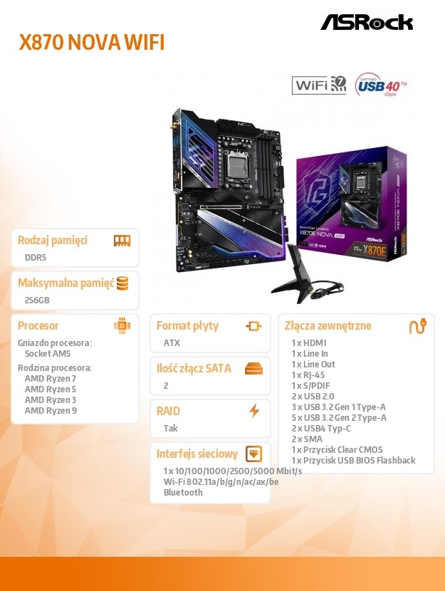91e0c26b5971104b12459f0c3b7e7a09.jpg Płyta główna X870 NOVA WIFI AM5 4DDR5 M.2 ATX