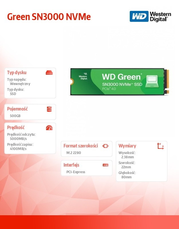 92924c854c72d85648c7d0467bd115f2.jpg Dysk SSD Green 500GB M.2 2280 SN3000 NVMe PCIE4.0
