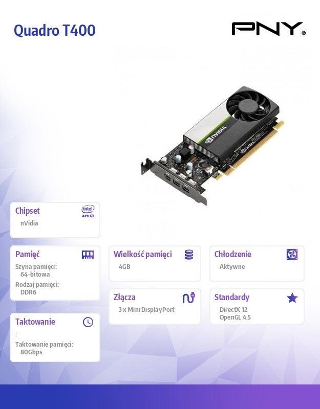 Karta graficzna NVIDIA Quadro T400 4GB DDR6 VCNT400-4GB-PB