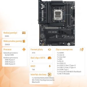 96866a02351ca357263bf45e78f08d1c.jpg Płyta główna TUF GAMING X870E-PLUS WIFI AM5 4DDR5 HDMI/USB-C