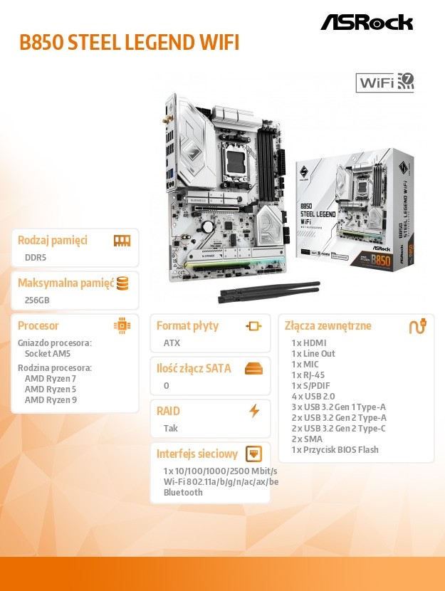 ac18977c86f2f2014a17a7b1fb148072.jpg Płyta główna B850 Steel Legend WiFi AM5 4DDR5 ATX