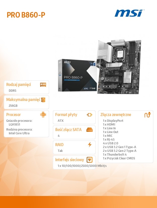 Płyta główna PRO B860-P s1851 4DDR5 ATX