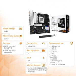 Płyta główna A620AM PRO RS WIFI AM5 4DDR5 HDMI/DP M.2 mATX