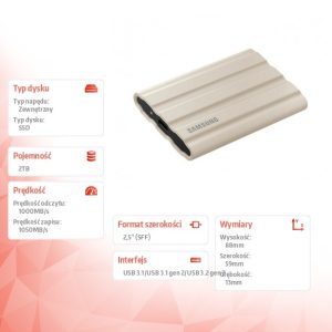 Dysk SSD T7 Shield 2TB USB 3.2, beżowy