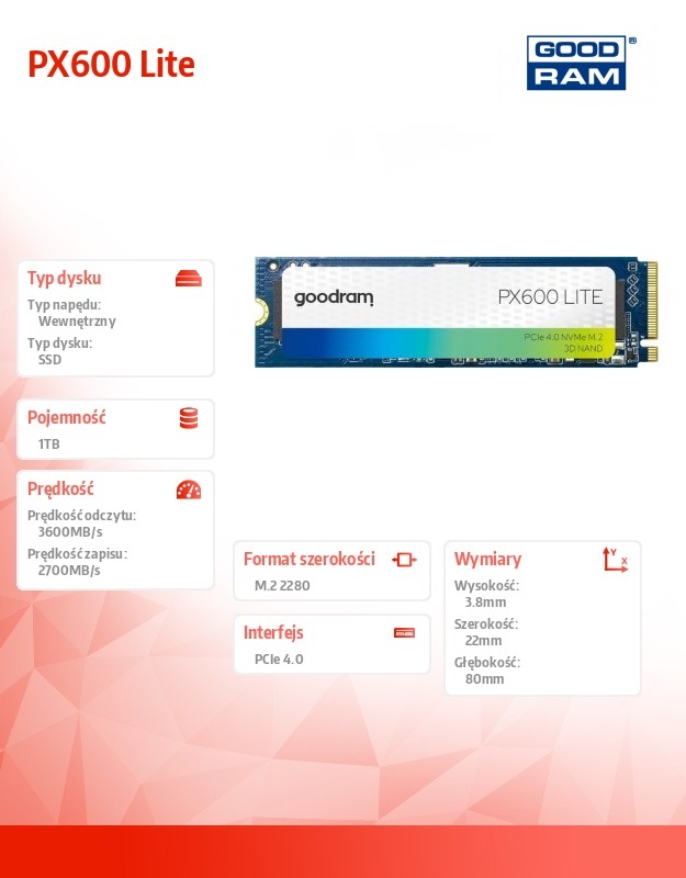 e097c693a880d66e154a6c33a27e62d5.jpg Dysk SSD PX600 Lite 1TB | PCIe Gen4x4 | 3600/2700MB/s | M.2 2280
