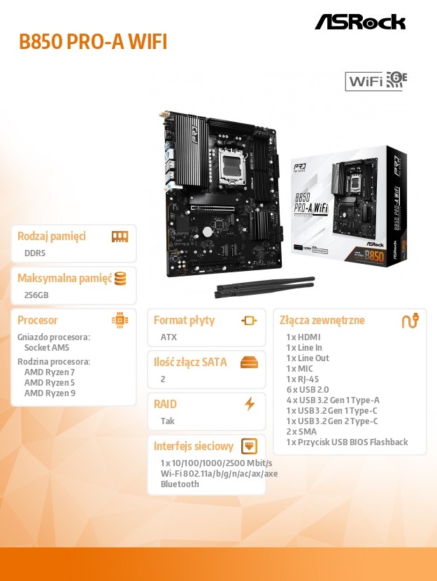 ec567e6658c71ae20d2d2513cb51fee1.jpg Płyta główna B850 PRO-A WIFI  AM5 4DDR5 ATX