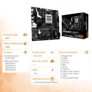 f27a2e279fa8202b73c86e08b56186fb.jpg Płyta główna B850M-X R2.0 AM5 2DDR5 M.2 USBC mATX
