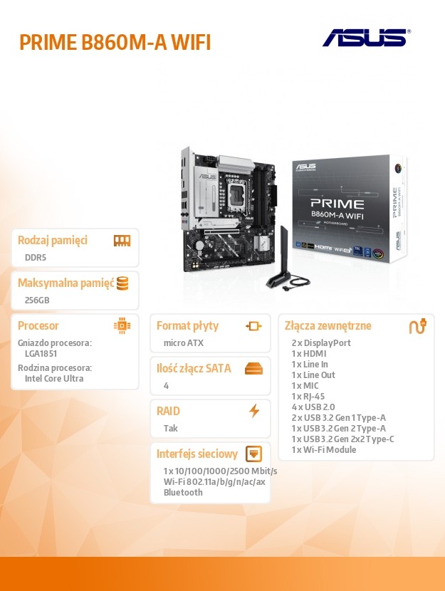 Płyta główna PRIME B860M-A WIFI s1851 XDDR5 USBC mATX
