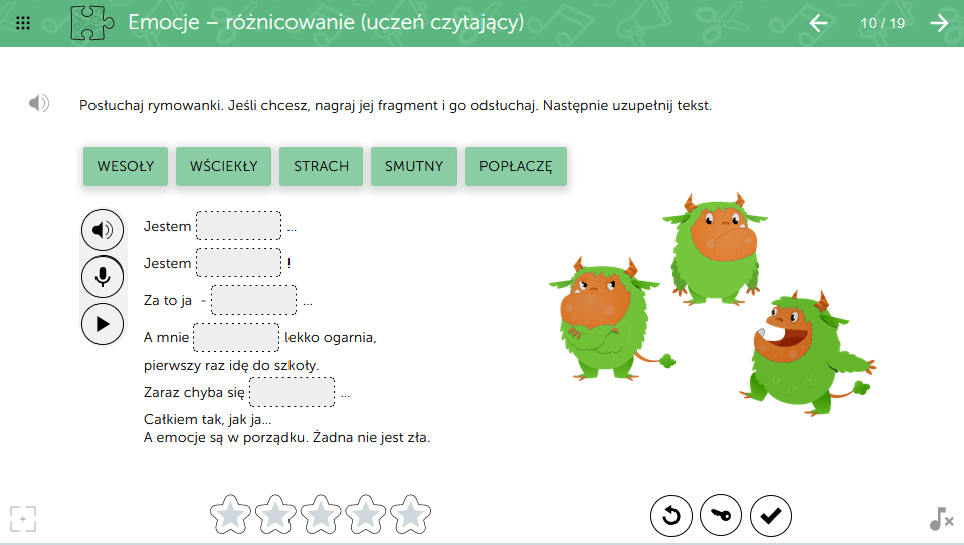 mTalent Autyzm. Mowa w kontekście społecznym cz. 1 5 Ekran z ćwiczeń – emocje i komunikacja