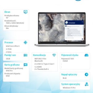 Laptop Dell Pro 16 Plus PB16250 W11P U5-238V/32GB/512GB SSD/FgrPr/FHD IRCam&Mic/WLAN+BT|16.0 FHD+/BcklKb/3C/vPro/3YPS