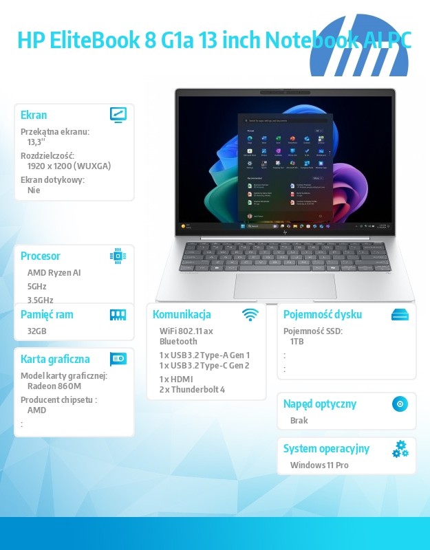 Notebook EliteBook 8 G1a Ryzen AI 7 350/1TB/32/W11P/13.3 C51H8ET