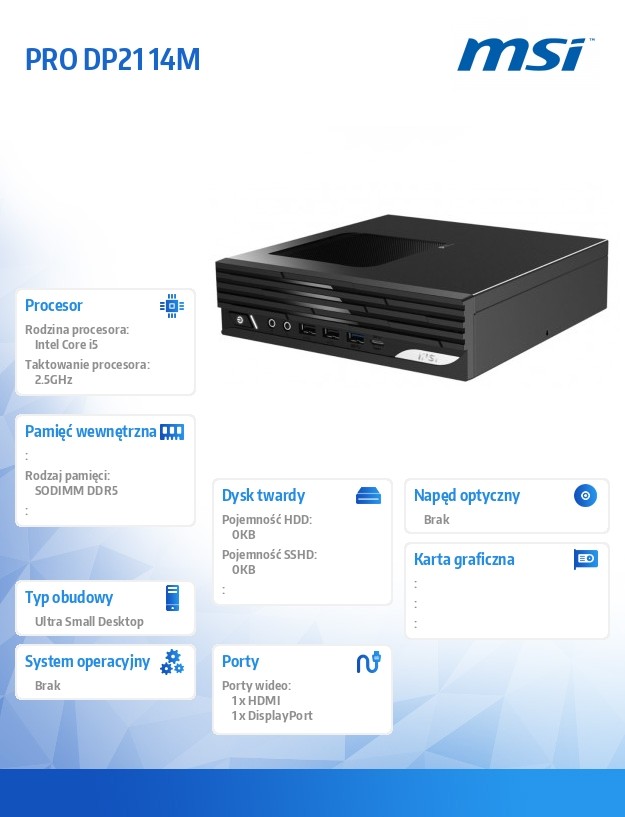 Komputer PRO DP21 14M-243BEU nOS i5-14400/WiFi/BT/Black