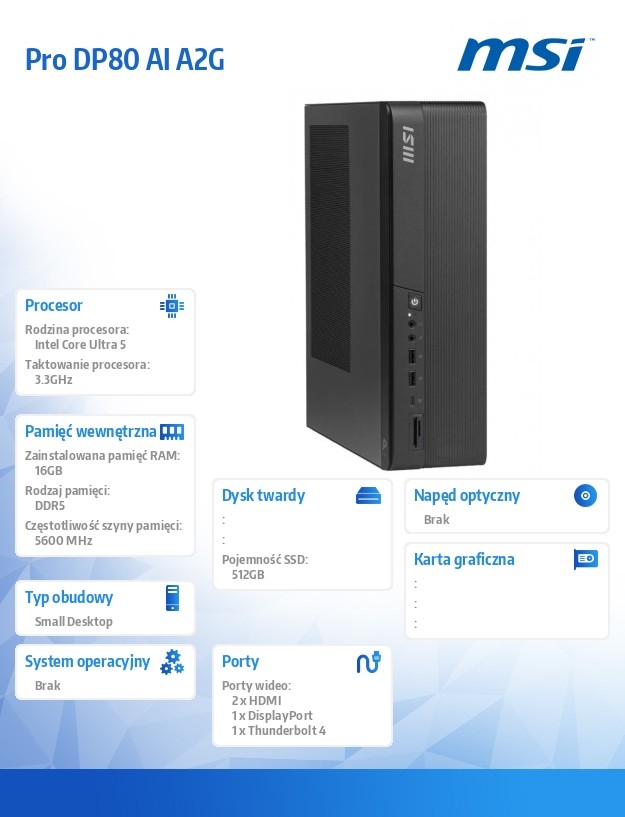 Komputer PRO DP80 AI A2G-083XEU nOS/Intel Core Ultra 5 225/16GB/512GB/Czarny