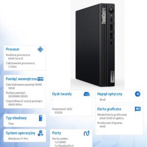 Komputer ThinkCentre M70q Tiny G5 12TD000FPB W11Pro i5-14500T/16GB/512GB/INT/vPro/1YR Premier Support + 3YRS OS