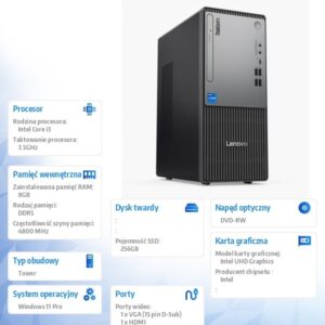 Komputer ThinkCentre Neo 50t G5 TWR 12UD002JPB W11Pro i3-14100/8GB/256GB/INT/DVD/3YR OS