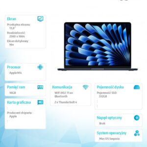 MacBookAir 13 cali /10C GPU/16GB /512GB Czarny