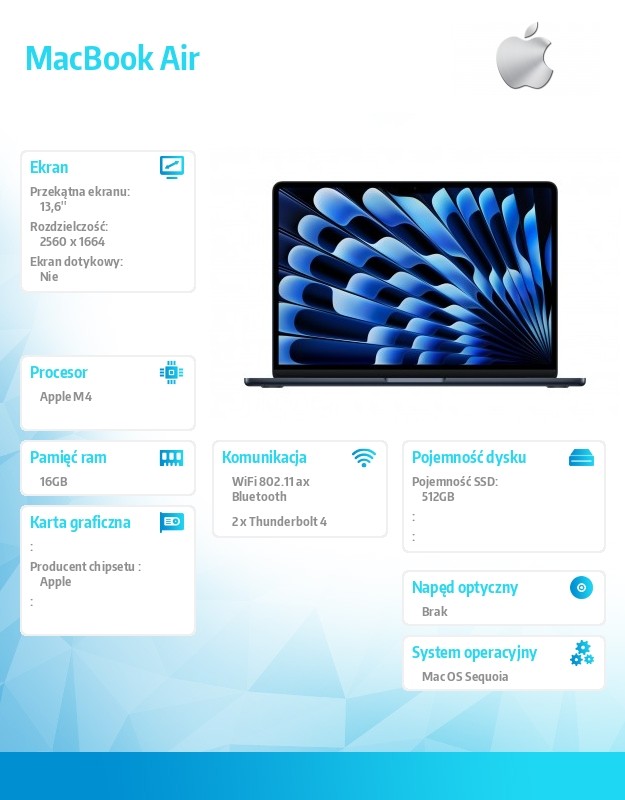 MacBookAir 13 cali /10C GPU/16GB /512GB Czarny