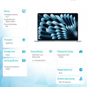 MacBook Air 15.3 cala: M4 10/10, 24GB, 512GB - Błękitny