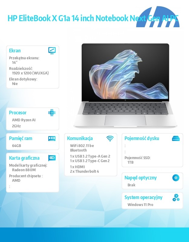 Notebook EliteBook X G1a  AI7P360 1TB/64GB/W11P/14.0   B9ZX0ET