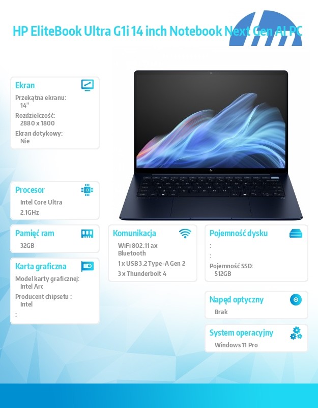 Notebook EliteBook Ultra G1i U5 228V/512GB/32GB/W11P/14.0   B9ZW8ET