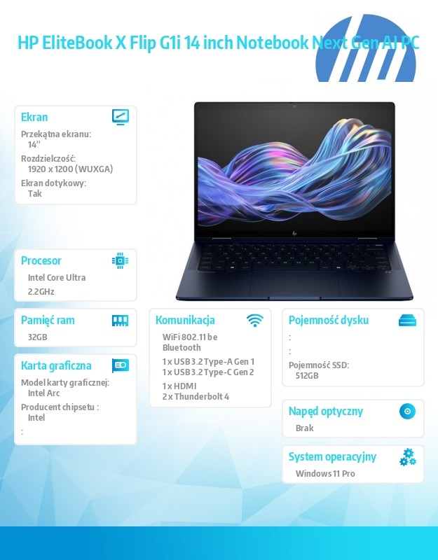 Notebook EliteBook X Flip G1i U7 258V 512GB/32GB/W11P/14 B9ZX8ET