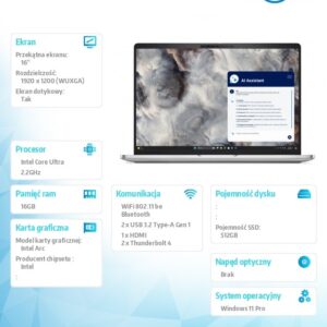 Laptop Dell Pro 16 Plus PB16250 W11P Ultra 7 266V/16GB/512GBSSD CL25/16.0 FHD+ Touch/Arc/FgrPr&SmtCd/FHD/IRCam/Mic/WWAN Ready+BT/BcklKb/3C/vPro/3YPS