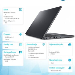 Laptop Dell Pro 14 PC14255/AMD Ryzen 5 PRO 230/16GB/512GB SSD CL25/14.0 FHD+/Radeon 760M/FgrPr/FHD/IR Cam/Mic/WLAN+BT/Backlit Kb/3 Cell/W11Pro
