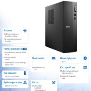 Komputer Dell Slim ECS1250 Win11Pro Ultra 7 265/16GB/1TB/Intel UHD/WLAN + BT/Kb/Mouse/3YPS