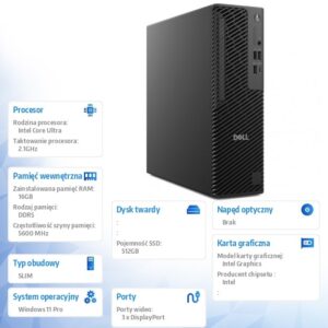 Komputer Dell Pro Max Slim FCS1250 Win11Pro U7 265/16GB/512GB/Integrated/Wireless Kb & Mouse/360W/vPro/3Y Pro Support