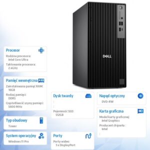 Komputer Dell Pro Tower Plus QBT1250 W11Pro U7 265/16GB/512GB CL35/Integrated/DVD RW +/-8x/Wireless Kb & Mouse/260W/3YPS