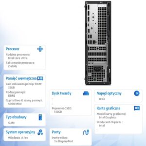 Komputer Dell Pro Slim Plus QBS1250 W11Pro U7 265/32GB/512GB CL35/Integrated/WLAN + BT/Wireless Kb & Mouse/260W/3YPS